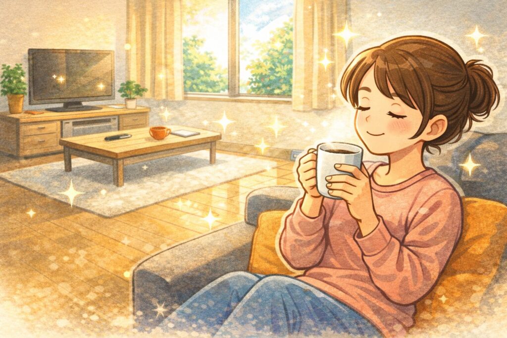 綺麗な部屋でくつろぐ女性