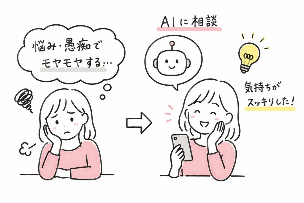愚痴や悩みをAIに相談して解決する女性